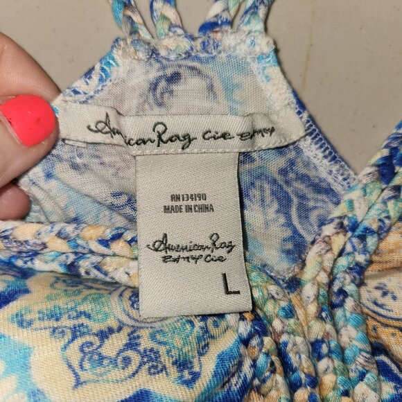 American Rag Blue & Multicolor Boho Halter Top L 4175 - Picture 4 of 9